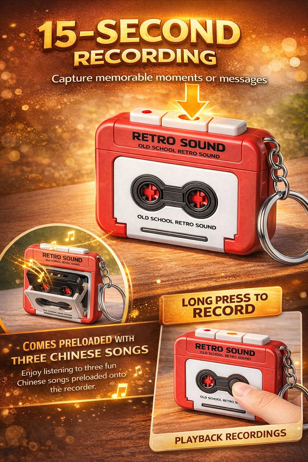 Mini Keychain Audio Recorder | Retro Design